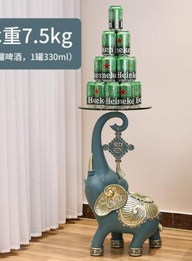 大象落地摆件客厅大型号装饰品移动茶几电视柜边几中式象托盘收纳