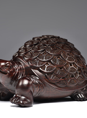 黑檀木雕金钱龟摆件木质乌龟家居办公室客厅玄关装饰摆设工艺礼品