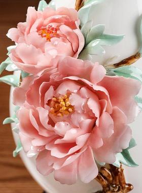 《花开 富贵》陶瓷手工花瓶摆件新中式客厅酒柜博古架装饰乔迁礼