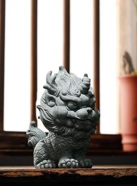 国风青砂石瑞兽麒麟摆件动物创意客厅办公室桌面鱼缸景观装饰摆设
