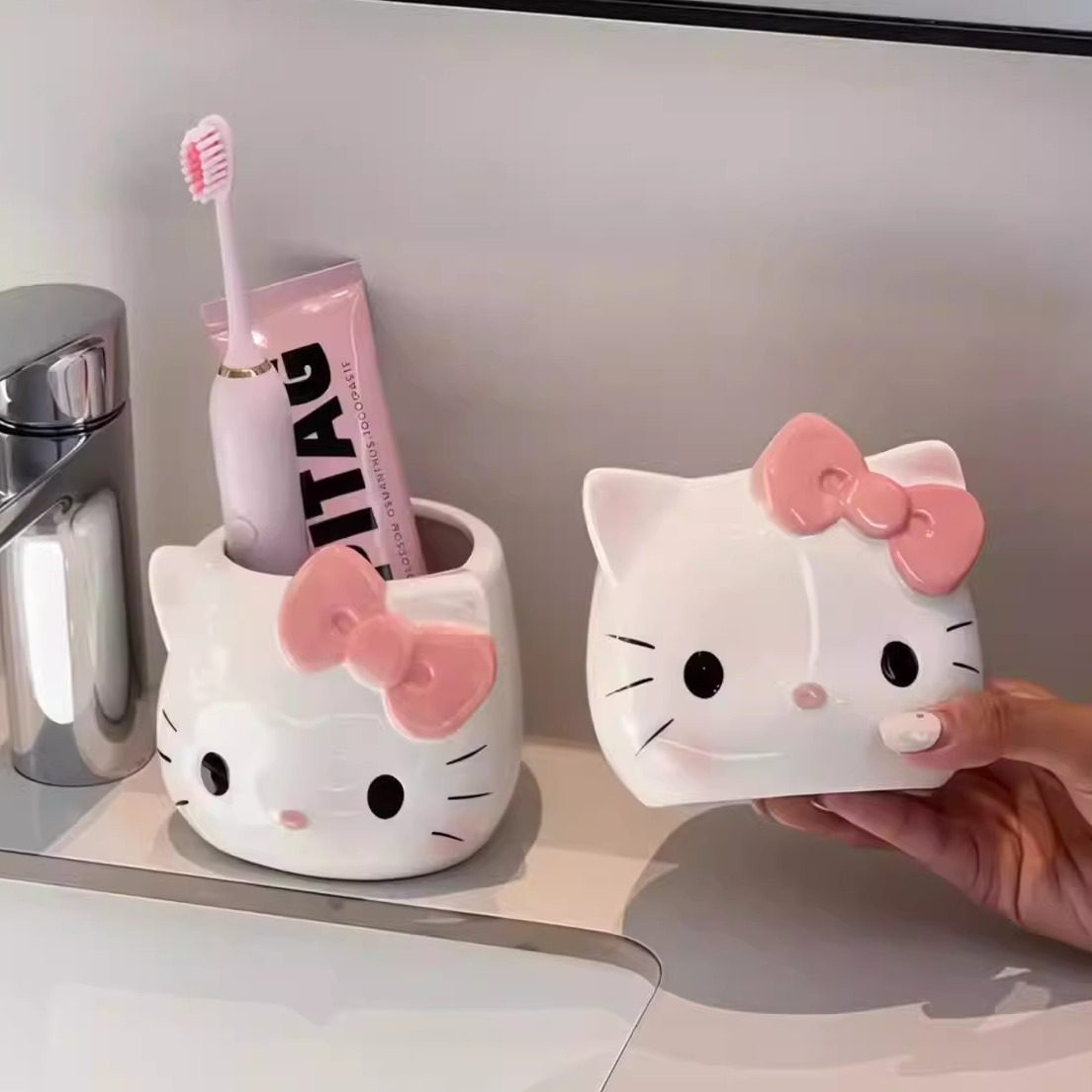 可爱猫咪收纳罐家用洗漱台牙刷架化妆刷收纳盒卡通少女心装饰摆件,淘宝优惠券,粉丝福利购,淘宝优惠卷