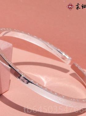 高档正品9999足手银镯女纯银实心手环简约字母银银镯子红同款网手