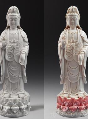 正品12摆至24寸立莲西方三圣像供奉陶佛像件色瓷阿弥陀佛粉像观音