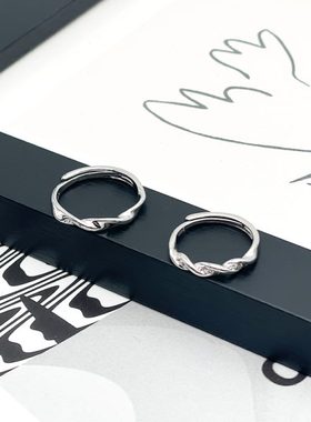 CRIVLA镶钻莫比乌斯情侣戒指男女潮简约扭曲异地恋开口对戒食指戒