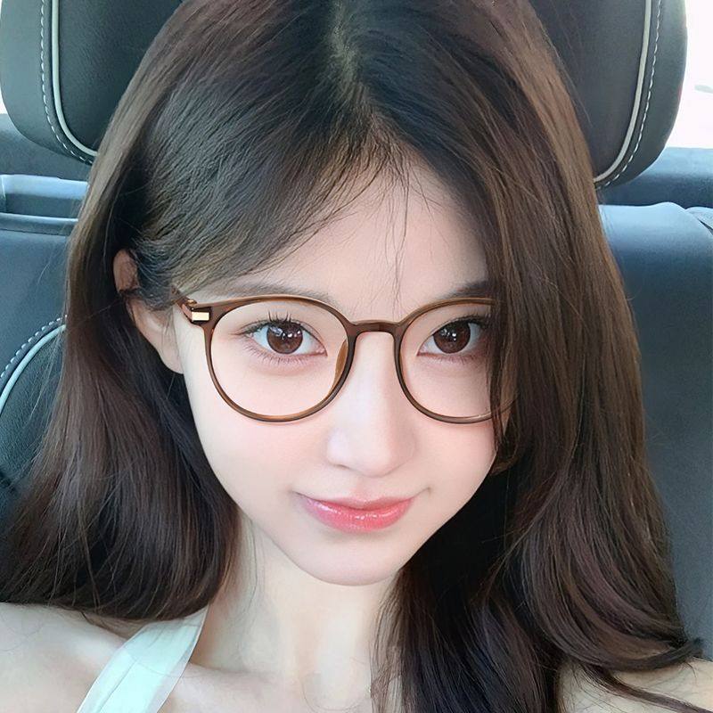 万新防蓝光近视镜片配时尚TR眼镜框女款冷茶色圆框镜架超轻眼镜K,淘宝优惠券,粉丝福利购,淘宝优惠卷