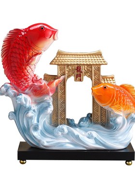 新中式鱼跃龙门高档招财摆件玄关红酒柜电视柜装饰品Y乔迁开业礼