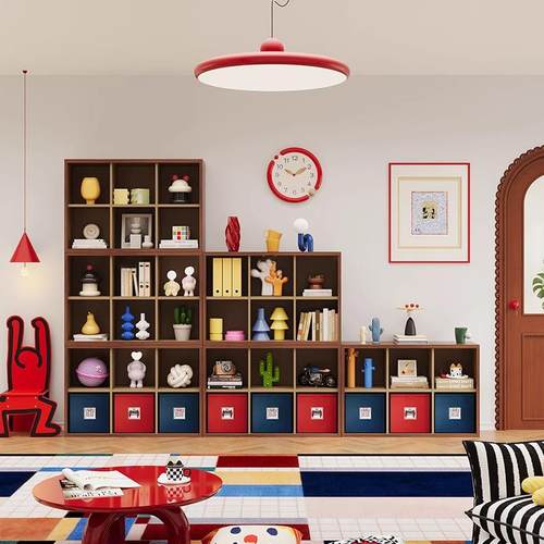 客厅自由组合书柜书架阳台拼接钢制格子柜隔断小户型收纳置物架 - 图0