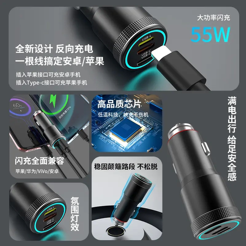 车载充电器快充PD55W适用苹果15汽车超级快充点烟器转换插头USB - 图3