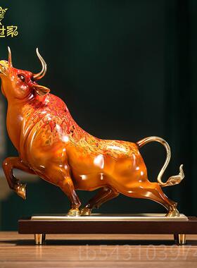 正品面大铜世牛气冲天家黄铜大牛摆件办公室桌漆酒柜客厅装饰开业