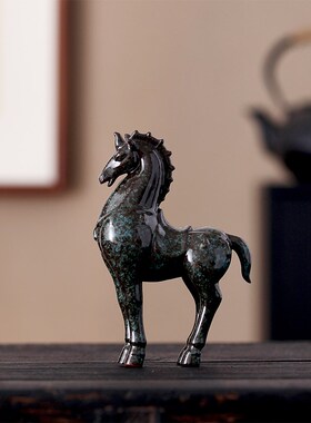 陶瓷唐马摆件招财客厅书房酒柜z办公室桌面装饰品动物马工艺品摆