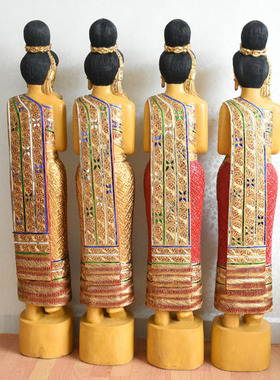 泰国迎宾女落地风格东南亚风w情装饰人物雕塑招财礼佛用品泰式摆