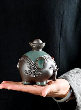 陶瓷大象摆件一对招财新中式家居客厅酒柜桌面玄关装饰小象吉祥物