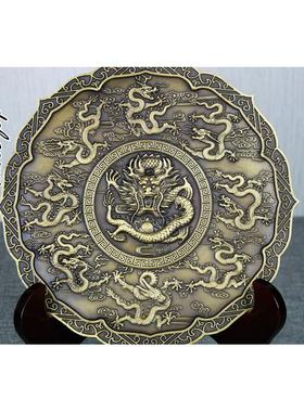 铜摆件铜龙盘铜九龙献瑞工艺品九龙壁龙凤呈祥纯铜圆盘摆设龙凤盘