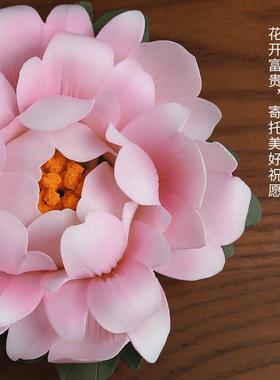 非遗陶瓷手捏牡丹花摆件手工瓷花香插客厅茶室桌面装饰花朵工艺礼