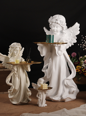 欧式天使托盘摆件客厅沙发v电视柜玄关旁边落地雕塑家居卧室装饰