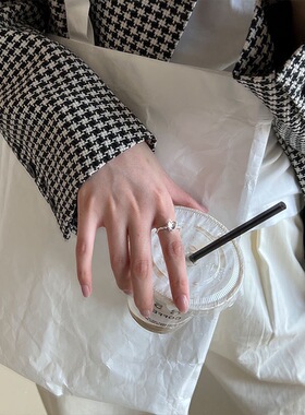 ins风银色爱心扭绳开口戒指小清新简约百搭可调节素戒个性食指戒
