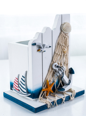 地中海风格创意木质笔筒 时尚家居摆件家居装饰品实木办公笔筒