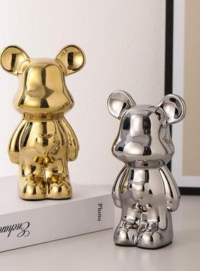 暴力熊摆件客厅家居饰品电视柜酒柜装饰高档轻奢送礼流体熊存钱罐