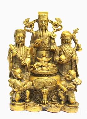 正品全用福禄寿三星聚盆摆铜件财神爷佛像家装饰工艺品礼宝品中式