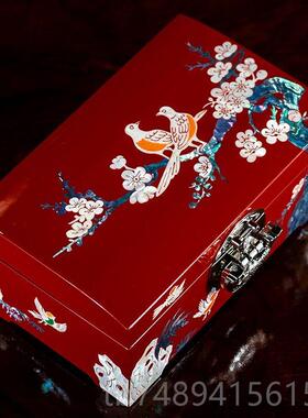 正品螺钿漆器首盒结婚礼饰物木档耳饰品项链收纳盒中式带锁质高珠