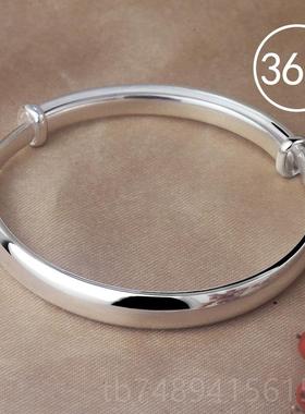 正品999银手镯面女年轻款宽面手饰银光实心手推拉纯镯镯子送妈妈