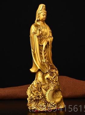 正品观世音音菩萨摆件铜乘骑全龙观音水龙月观佛像家居客厅佛堂用
