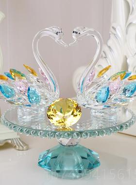正品创意物客水晶天鹅结婚礼送闺蜜生日新酒婚厅柜摆件家居装饰工