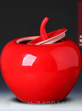 正品景德镇陶瓷器 中红纯色苹果摆件家居装国工饰艺品摆设 结婚礼