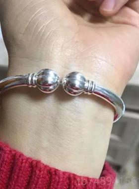 正品99纯银手工镯 开口实蒜头足银手镯手订定制南9瓜头心银手镯礼