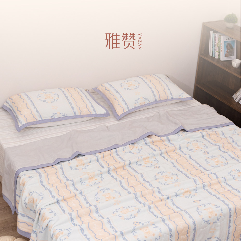 雅赞盖毯六层棉纱盖毯子透气亲肤柔软盖被子可水洗轻盈床盖毯家用