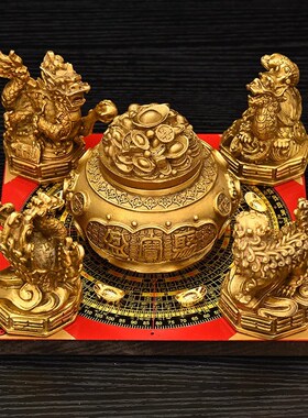 铜制聚财阵葫芦龙龟金蟾貔貅罗盘麒麟风水聚宝盆招财家居店铺摆件