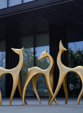 精选户外梅花鹿雕塑创意抽象仿铜鹿摆件玻璃钢售楼部庭院公园景观