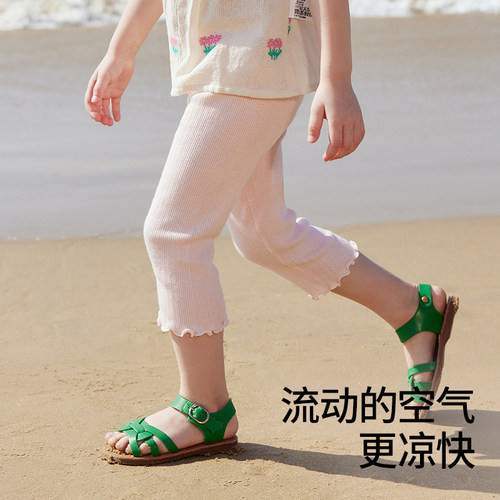 贝肽斯女童打底裤夏季薄款凉感抗菌婴儿宝宝冰丝防蚊防晒七分裤子 - 图1