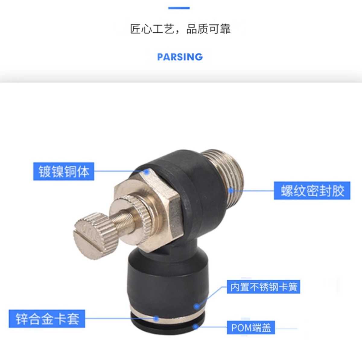 气动节流阀可调气管接头SL4-M5调速调节气阀sl6-01气缸链接配件 - 图1