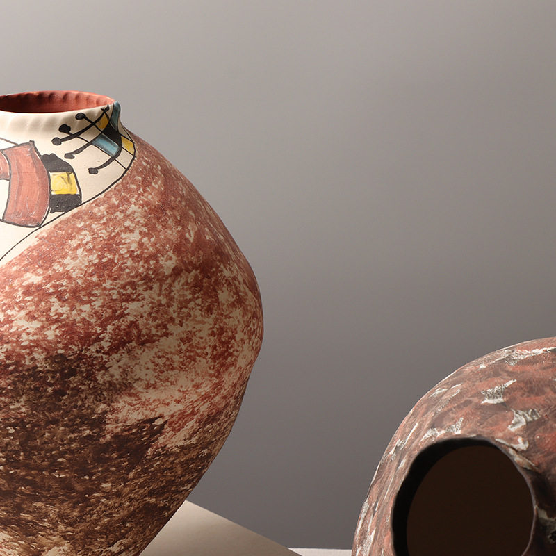 设计师创意陶瓷花瓶手绘装饰品民宿复古现代插干花摆件小众工艺品,淘宝优惠券,粉丝福利购,淘宝优惠卷