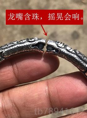 高档红古银老九门同款手镯男女99纯银个性手工实心男士复二响环镯