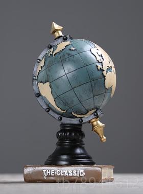 高档LOFT工业摆风复古创橱意地球仪钟摆件书房饰办公室客厅柜装品