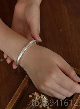 高档999纯银手制工原创光板手镯可细刻礼字定图案送女友闺蜜物