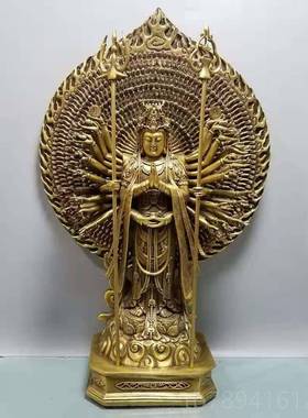 高档纯铜千千眼观音菩佛萨命像摆件手准提本家用供奉十八臂铜像平