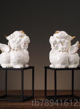 高档摆招财貔貅摆件客厅开设新式中陶瓷工艺品酒柜乔迁装饰品业礼