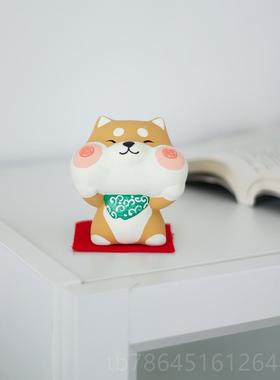 正品日本进口陶龙虎堂手作土绘可爱猫咪柴车载摆件手家居饰品工犬