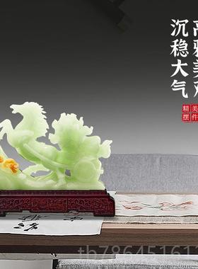 正品高端大气客厅办马室老板桌装饰开业礼公品摆马到成功玉白菜招
