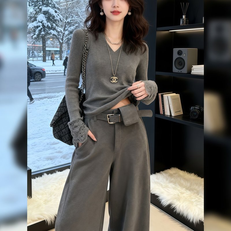 Fashion Master时尚大师双面呢大衣搭气质显瘦V领毛衫+百搭休闲裤,淘宝优惠券,粉丝福利购,淘宝优惠卷