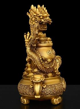 全铜龙摆件聚宝盆龙生肖龙家用办公室桌面装饰品汉龙元宝龙五爪龙