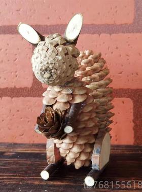 正品田园森系创意diy工松客果松鼠件厅书柜饰品幼手儿园摆装饰材