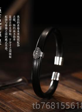 正品樱生s925纯银野无节天鸡血藤手镯刚女然金藤文玩藤镯男款