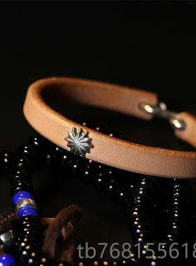 正品一休高桥吾郎9进口日5本枥木鞍植鞣革2纯银钩皮革手环手镯