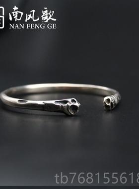 正品风歌 原设南计肋骨》手镯 925创纯银情侣 学生 男《女