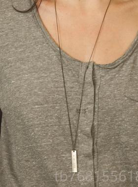 正品长方牌链项恤 定制刻字长情款吊牌男T外搭纯银项链女毛衣链侣