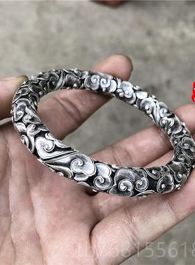 正品99如意金箍棒纯银9男满纹祥手镯士手云工定海神针齐天大圣银